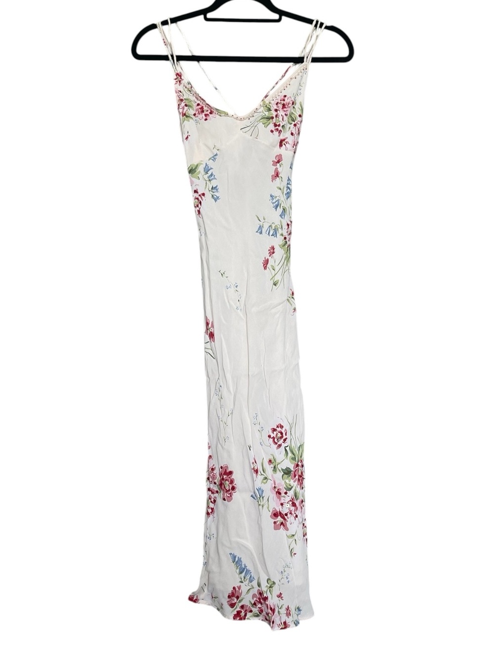 Y2K Floral Slip Maxi Dress in White with Pink Accents